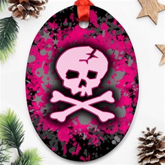 Pink Skull Star Splatter Oval Ornament (Two Sides) from ArtsNow.com Front