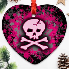 Pink Skull Star Splatter Heart Ornament (Two Sides) from ArtsNow.com Front