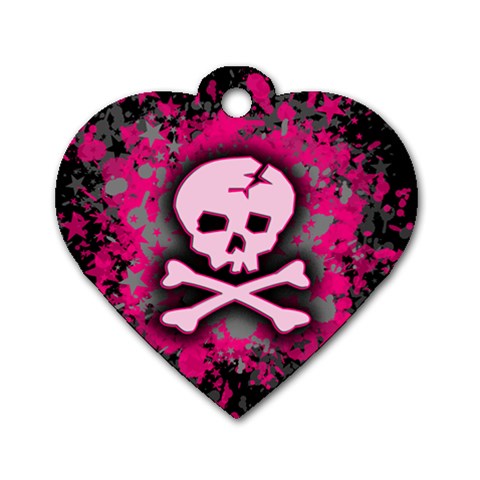 Pink Skull Star Splatter Dog Tag Heart (One Side) from ArtsNow.com Front