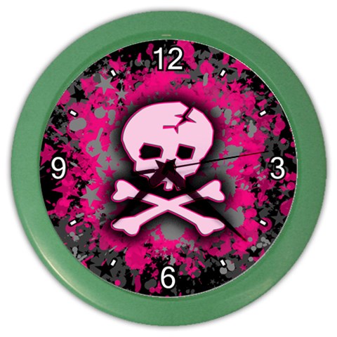 Pink Skull Star Splatter Color Wall Clock from ArtsNow.com Front