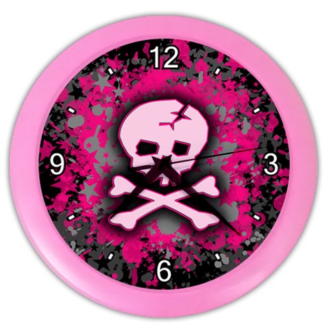 Pink Skull Star Splatter Color Wall Clock from ArtsNow.com Front