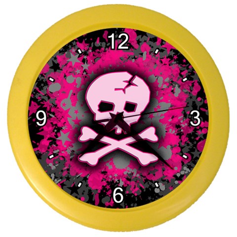 Pink Skull Star Splatter Color Wall Clock from ArtsNow.com Front