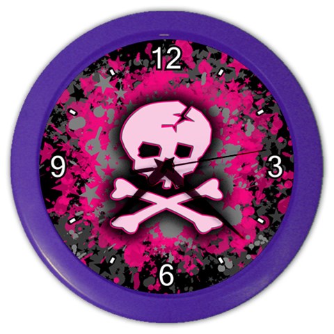 Pink Skull Star Splatter Color Wall Clock from ArtsNow.com Front