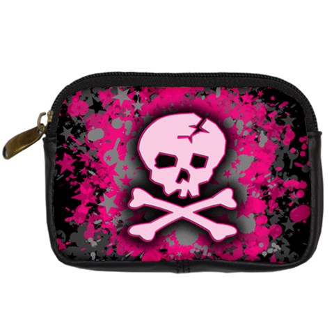 Pink Skull Star Splatter Digital Camera Leather Case from ArtsNow.com Front