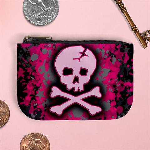 Pink Skull Star Splatter Mini Coin Purse from ArtsNow.com Front