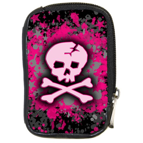 Pink Skull Star Splatter Compact Camera Leather Case from ArtsNow.com Front