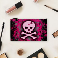 Pink Skull Star Splatter Cosmetic Bag (Small) from ArtsNow.com Front