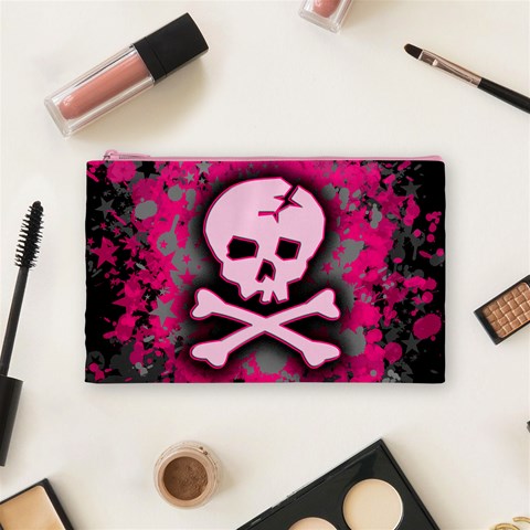 Pink Skull Star Splatter Cosmetic Bag (Medium) from ArtsNow.com Front