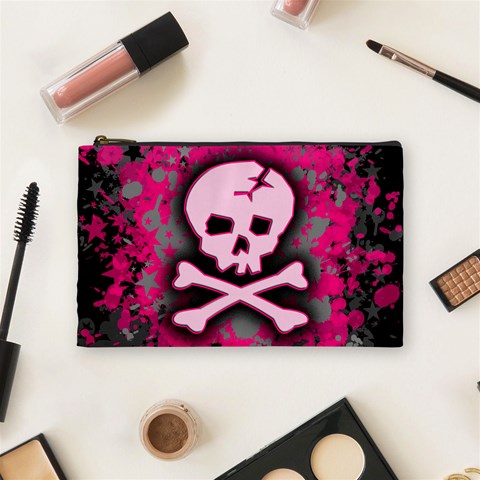 Pink Skull Star Splatter Cosmetic Bag (Medium) from ArtsNow.com Front