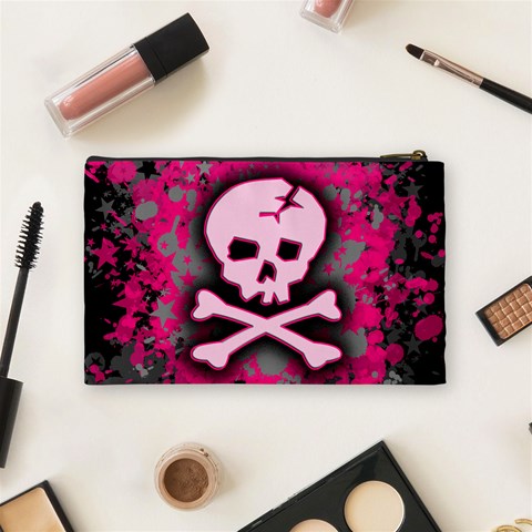 Pink Skull Star Splatter Cosmetic Bag (Medium) from ArtsNow.com Back