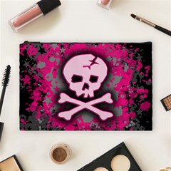 Pink Skull Star Splatter Cosmetic Bag (Large) from ArtsNow.com Front