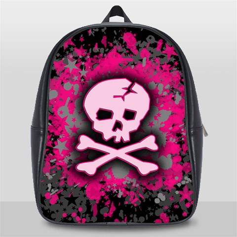 Pink Skull Star Splatter School Bag (Large) from ArtsNow.com Front