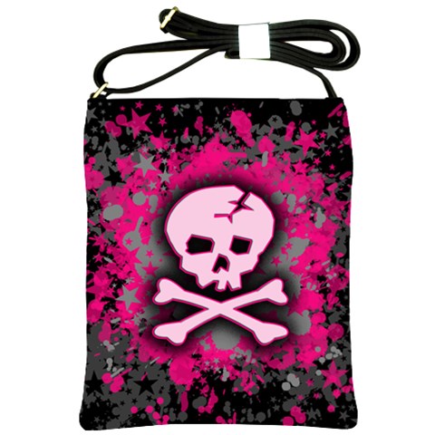 Pink Skull Star Splatter Shoulder Sling Bag from ArtsNow.com Front