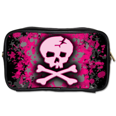 Pink Skull Star Splatter Toiletries Bag (Two Sides) from ArtsNow.com Front