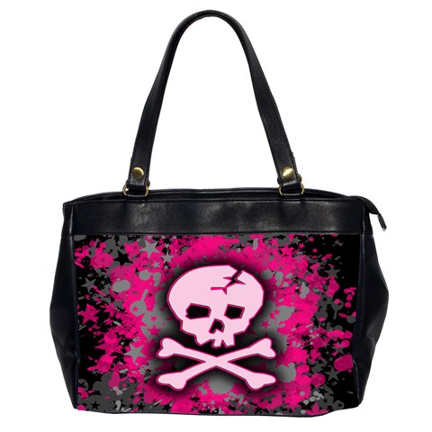 Pink Skull Star Splatter Oversize Office Handbag (Two Sides) from ArtsNow.com Front