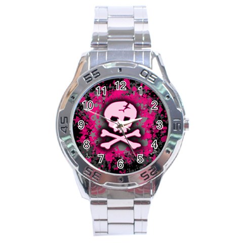 Pink Skull Star Splatter Stainless Steel Analogue Men’s Watch from ArtsNow.com Front