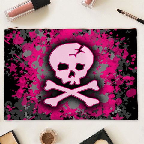 Pink Skull Star Splatter Cosmetic Bag (XXL) from ArtsNow.com Front