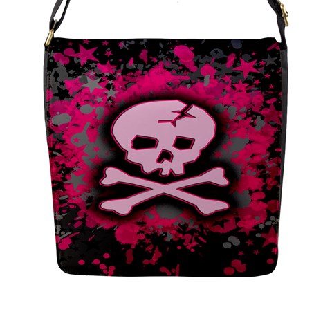 Pink Skull Star Splatter Flap Closure Messenger Bag (Large) from ArtsNow.com Front