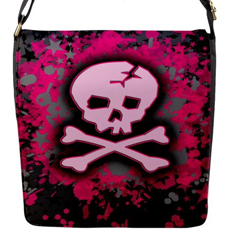 Pink Skull Star Splatter Flap closure messenger bag (Small) from ArtsNow.com Front