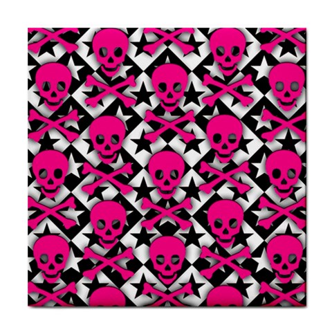 Pink Skulls & Stars Tile Coaster from ArtsNow.com Front