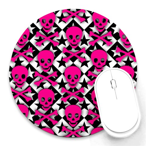 Pink Skulls & Stars Round Mousepad from ArtsNow.com Front