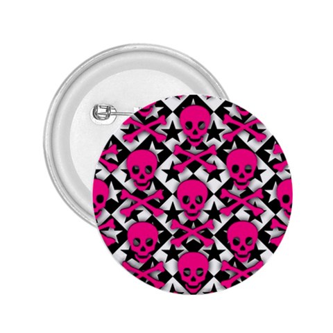 Pink Skulls & Stars 2.25  Button from ArtsNow.com Front