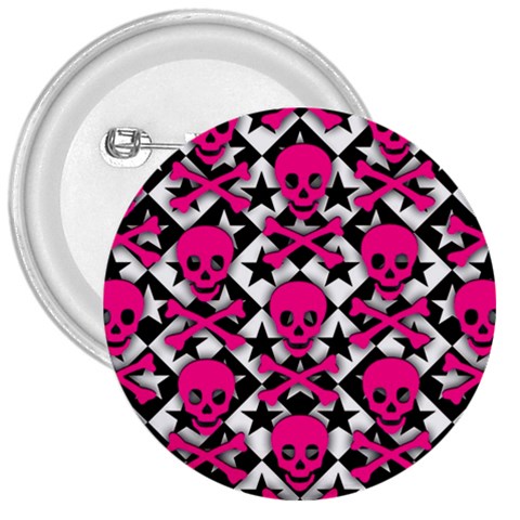 Pink Skulls & Stars 3  Button from ArtsNow.com Front