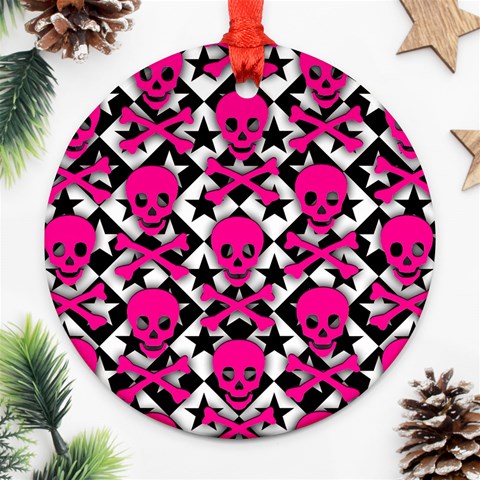 Pink Skulls & Stars Ornament (Round) from ArtsNow.com Front