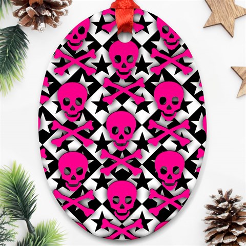 Pink Skulls & Stars Ornament (Oval) from ArtsNow.com Front