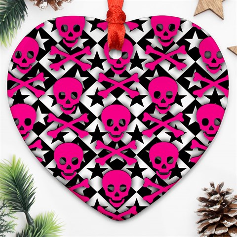 Pink Skulls & Stars Ornament (Heart) from ArtsNow.com Front