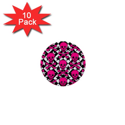 Pink Skulls & Stars 1  Mini Button (10 pack)  from ArtsNow.com Front