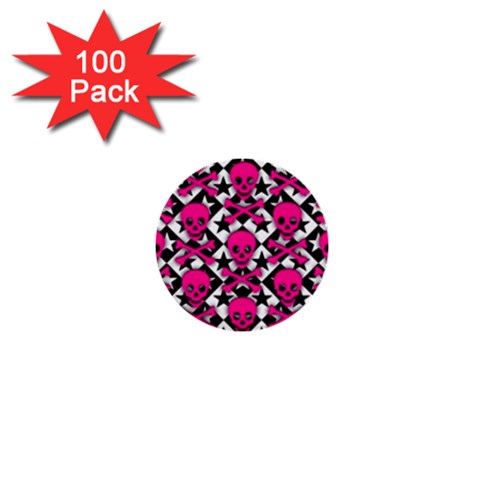 Pink Skulls & Stars 1  Mini Button (100 pack)  from ArtsNow.com Front