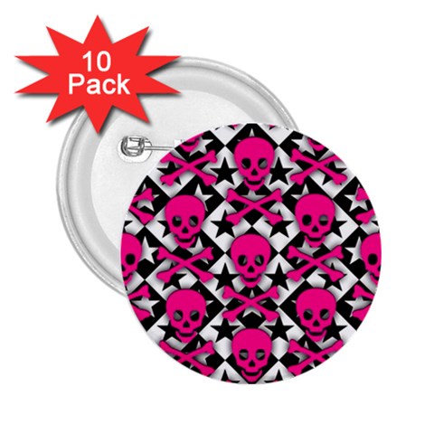 Pink Skulls & Stars 2.25  Button (10 pack) from ArtsNow.com Front