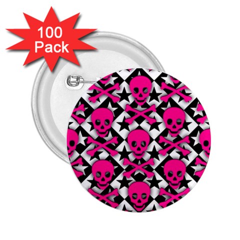 Pink Skulls & Stars 2.25  Button (100 pack) from ArtsNow.com Front