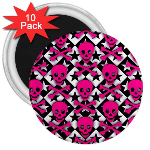 Pink Skulls & Stars 3  Magnet (10 pack) from ArtsNow.com Front