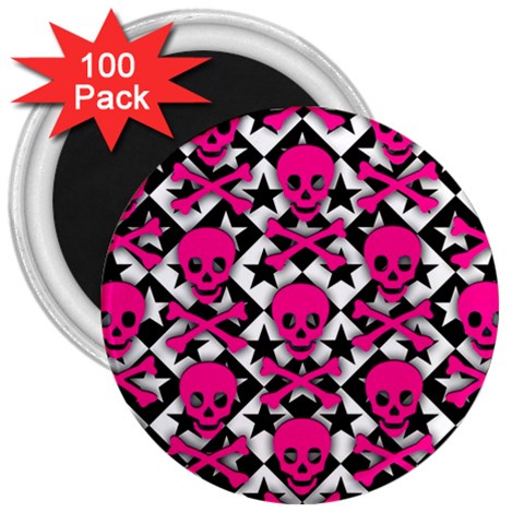 Pink Skulls & Stars 3  Magnet (100 pack) from ArtsNow.com Front