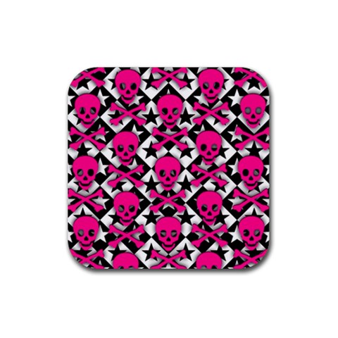 Pink Skulls & Stars Rubber Coaster (Square) from ArtsNow.com Front