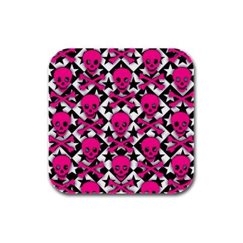 Pink Skulls & Stars Rubber Square Coaster (4 pack) from ArtsNow.com Front