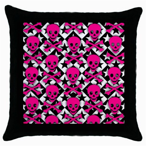 Pink Skulls & Stars Throw Pillow Case (Black) from ArtsNow.com Front