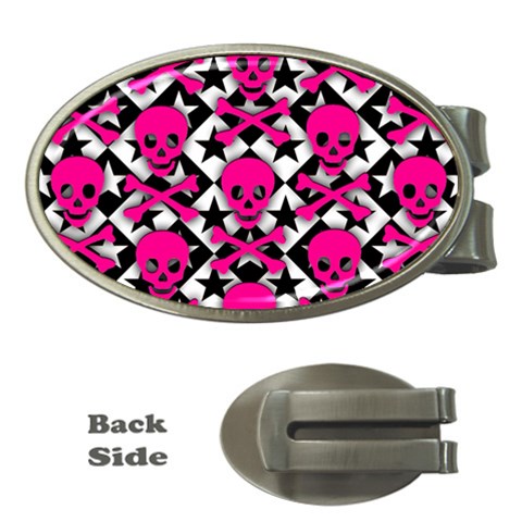 Pink Skulls & Stars Money Clip (Oval) from ArtsNow.com Front