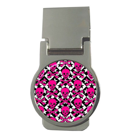 Pink Skulls & Stars Money Clip (Round) from ArtsNow.com Front