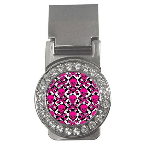 Pink Skulls & Stars Money Clip (CZ) from ArtsNow.com Front