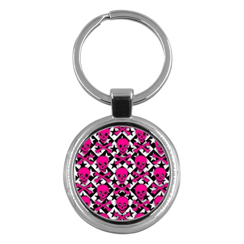 Pink Skulls & Stars Key Chain (Round) from ArtsNow.com Front