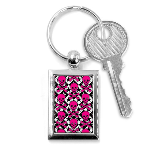 Pink Skulls & Stars Key Chain (Rectangle) from ArtsNow.com Front