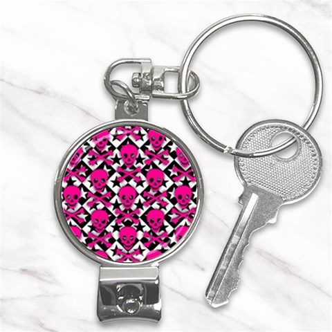 Pink Skulls & Stars Nail Clippers Key Chain from ArtsNow.com Front