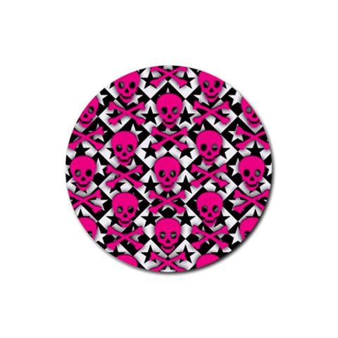 Pink Skulls & Stars Rubber Round Coaster (4 pack) from ArtsNow.com Front