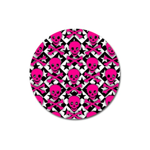 Pink Skulls & Stars Magnet 3  (Round) from ArtsNow.com Front