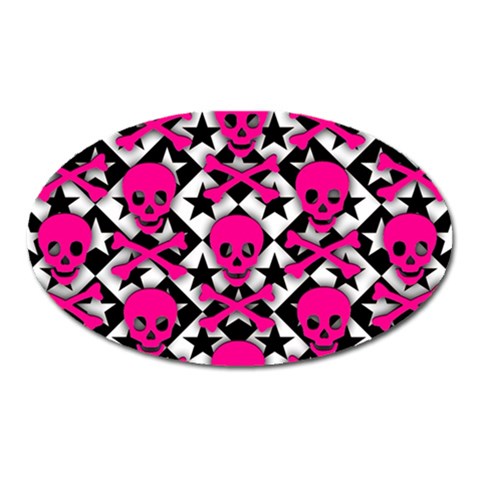 Pink Skulls & Stars Magnet (Oval) from ArtsNow.com Front