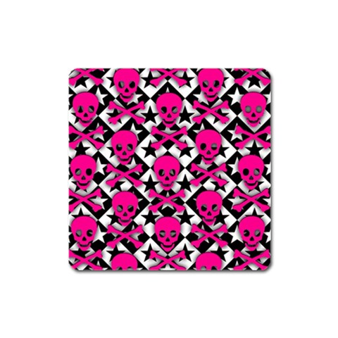 Pink Skulls & Stars Magnet (Square) from ArtsNow.com Front