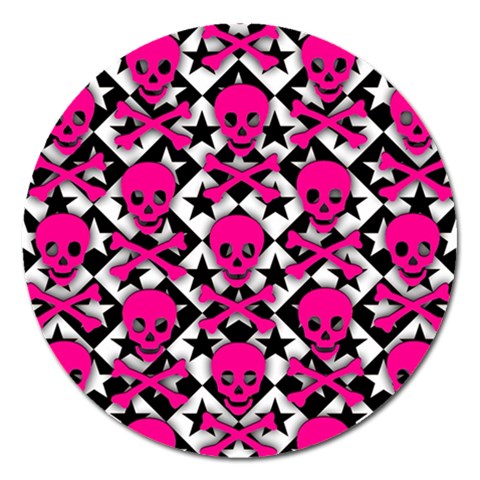 Pink Skulls & Stars Magnet 5  (Round) from ArtsNow.com Front